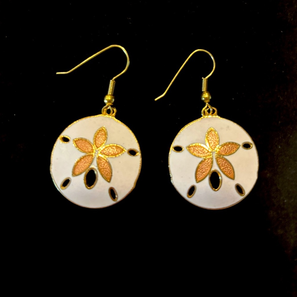 Vintage Cloisonné Sand Dollar Earrings